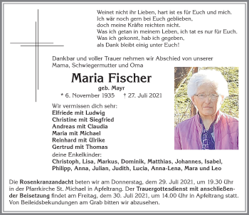Traueranzeige von Maria Fischer von Allgäuer Zeitung