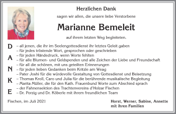 Traueranzeige von Marianne Bemeleit von Allgäuer Anzeigeblatt