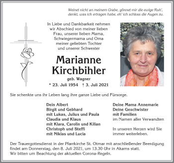 Traueranzeige von Marianne Kirchbihler von Allgäuer Anzeigeblatt