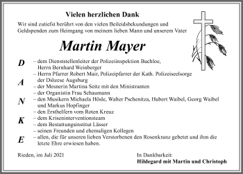 Traueranzeige von Martin Mayer von Allgäuer Zeitung, Kaufbeuren/Buchloe