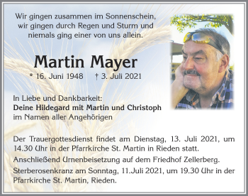 Traueranzeige von Martin Mayer von Allgäuer Zeitung, Kaufbeuren/Buchloe