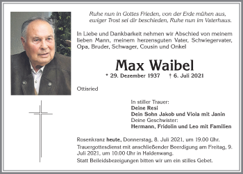 Traueranzeige von Max Waibel von Allgäuer Zeitung,Kempten