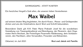 Traueranzeige von Max Waibel von Allgäuer Zeitung,Kempten