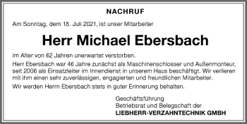 Traueranzeige von Michael Ebersbach von Allgäuer Zeitung,Kempten