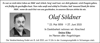 Traueranzeige von Olaf Söldner von Allgäuer Zeitung, Füssen