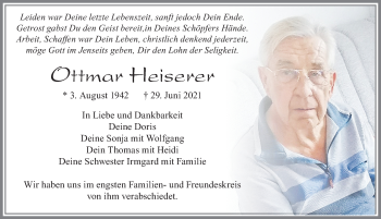 Traueranzeige von Ottmar Heiserer von Allgäuer Zeitung, Füssen