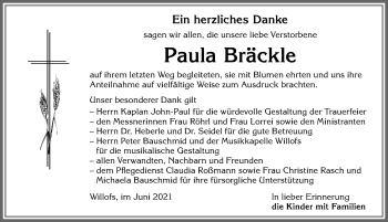 Traueranzeige von Paula Bräckle von Allgäuer Zeitung, Marktoberdorf