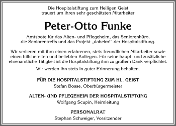 Traueranzeige von Peter-Otto Funke von Allgäuer Zeitung, Kaufbeuren/Buchloe