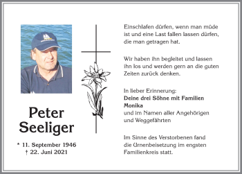 Traueranzeige von Peter Seeliger von Allgäuer Anzeigeblatt