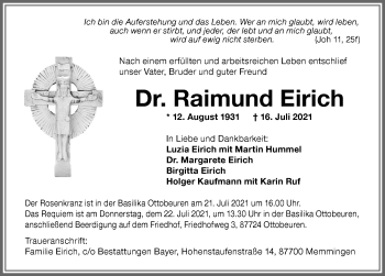 Traueranzeige von Raimund Eirich von Memminger Zeitung