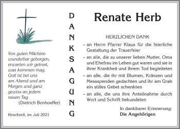 Traueranzeige von Renate Herb von Allgäuer Zeitung, Kaufbeuren/Buchloe
