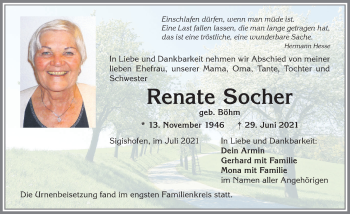 Traueranzeige von Renate Socher von Allgäuer Anzeigeblatt