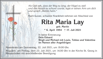 Traueranzeige von Rita Maria Lay von Allgäuer Zeitung, Marktoberdorf