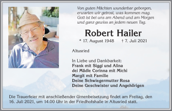 Traueranzeige von Robert Hailer von Allgäuer Zeitung,Kempten