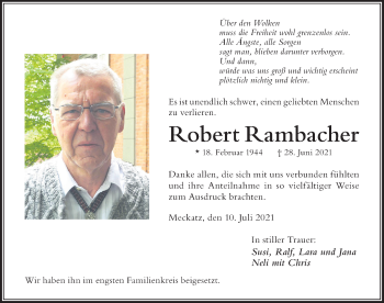 Traueranzeige von Robert Rambacher von Der Westallgäuer