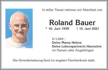 Traueranzeige von Roland Bauer von Allgäuer Zeitung,Kempten