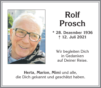 Traueranzeige von Rolf Prosch von Allgäuer Zeitung,Kempten