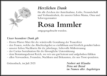 Traueranzeige von Rosa Immler von Der Westallgäuer