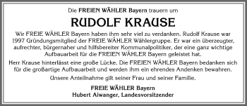 Traueranzeige von Rudolf Krause von Allgäuer Zeitung, Kaufbeuren/Buchloe