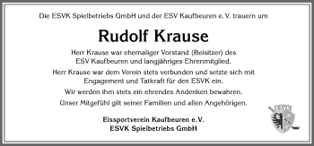 Traueranzeige von Rudolf Krause von Allgäuer Zeitung, Kaufbeuren/Buchloe