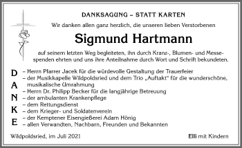 Traueranzeige von Sigmund Hartmann von Allgäuer Zeitung,Kempten