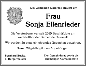 Traueranzeige von Sonja Ellenrieder von Allgäuer Zeitung, Kaufbeuren/Buchloe