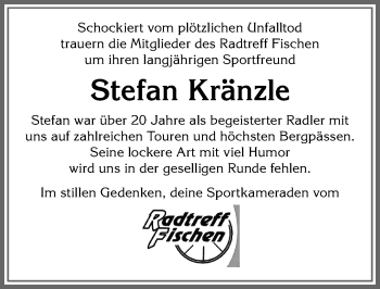 Traueranzeige von Stefan Kränzle von Allgäuer Anzeigeblatt