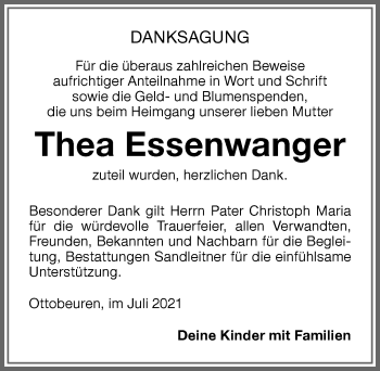 Traueranzeige von Thea Essenwanger von Memminger Zeitung