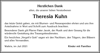 Traueranzeige von Theresia Kuhn von Allgäuer Zeitung,Kempten