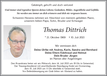 Traueranzeige von Thomas Dittrich von Allgäuer Zeitung, Marktoberdorf