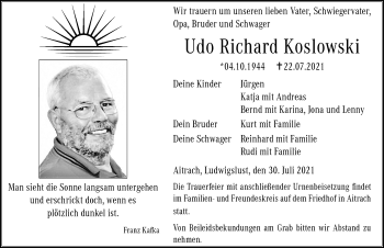 Traueranzeige von Udo Richard Koslowski von Memminger Zeitung