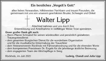 Traueranzeige von Walter Lipp von Allgäuer Zeitung, Füssen