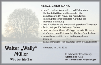 Traueranzeige von Walter Müller von Allgäuer Zeitung,Kempten