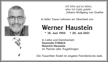 Traueranzeige von Werner Haustein von Allgäuer Zeitung, Kaufbeuren/Buchloe