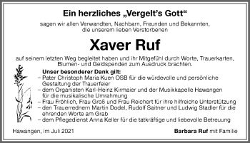 Traueranzeige von Xaver Ruf von Memminger Zeitung