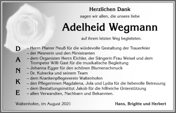 Traueranzeige von Adelheid Wegmann von Allgäuer Zeitung,Kempten