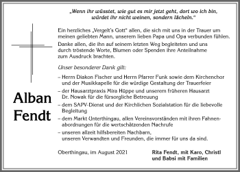 Traueranzeige von Alban Fendt von Allgäuer Zeitung, Marktoberdorf