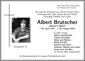 Traueranzeige von Albert Brutscher von Allgäuer Anzeigeblatt