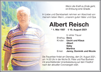 Traueranzeige von Albert Reisch von Memminger Zeitung