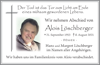 Traueranzeige von Alois Löschberger von Allgäuer Zeitung, Füssen