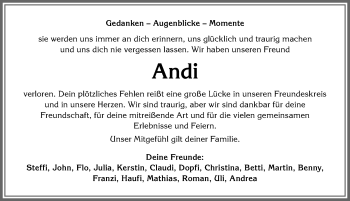 Traueranzeige von Andi  von Allgäuer Anzeigeblatt