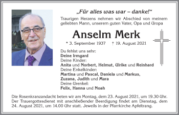 Traueranzeige von Anselm Merk von Allgäuer Zeitung