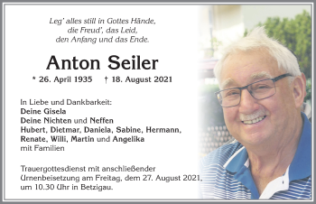 Traueranzeige von Anton Seiler von Allgäuer Zeitung,Kempten