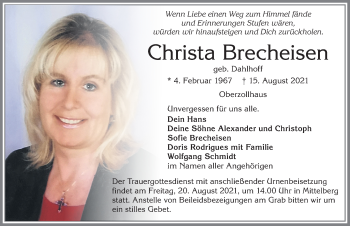 Traueranzeige von Christa Brecheisen von Allgäuer Zeitung,Kempten