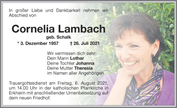 Traueranzeige von Cornelia Lambach von Memminger Zeitung
