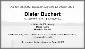 Traueranzeige von Dieter Buchert von Memminger Zeitung