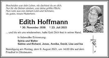 Traueranzeige von Edith Hoffmann von Memminger Zeitung