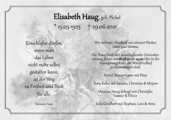 Traueranzeige von Elisabeth Haug von Memminger Zeitung