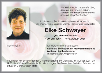 Traueranzeige von Elke Schwayer von Memminger Zeitung