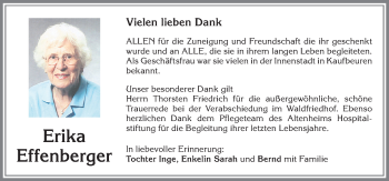 Traueranzeige von Erika Effenberger von Allgäuer Zeitung, Kaufbeuren/Buchloe